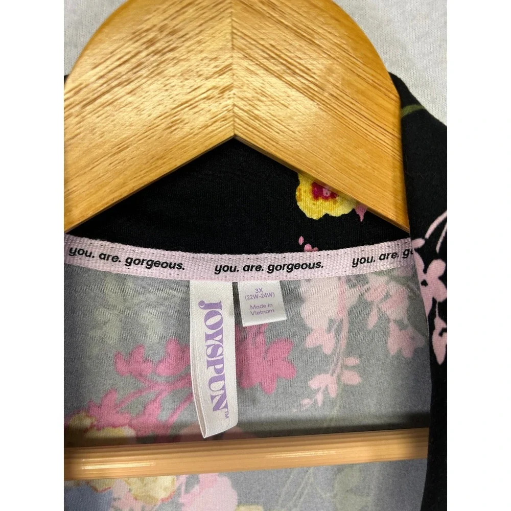 Floral Garden Joyspun Womens 3X Black Pink Short Sleeve Pajama Pant Set
